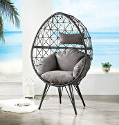 Light gray fabric & black wicker patio lounge chair main photo