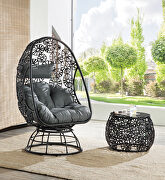 Charcoal fabric and black wicker frame with metal base patio lounge chair main photo