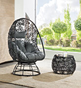 Charcoal fabric and black wicker frame with metal base patio lounge chair