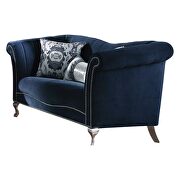 Blue velvet upholstery arched backrest with vertical stitching lines loveseat