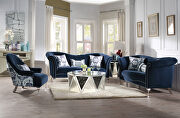 Blue velvet upholstery arched backrest with vertical stitching lines sofa