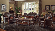 2-tone dark brown pu & cherry oak classic sofa