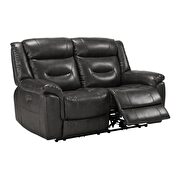 Gray leather-aire reclining loveseat