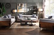 Gray fabric & walnut wood exclusive design sofa main photo