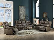 Gray leather-aire reclining motion sofa
