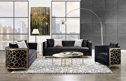Black velvet upholstery & gold finish detail on the base sofa
