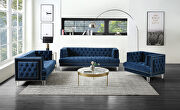 Rich blue velvet button tufted modern style sofa main photo