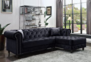 Adnelis (Black) Black velvet upholstery elegant sectional sofa