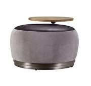 Antique slate top grain leather & gray velvet ottoman