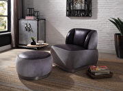 Antique slate top grain leather & gray velvet accent chair main photo
