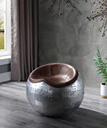 Brancaster (Brown) Retro brown top grain leather & aluminum base round lounge ottoman