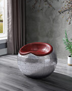 Antique red top grain leather & aluminum base round lounge ottoman main photo