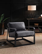 Gray top grain leather & black finish base accent chair main photo