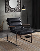 Distress espresso top grain leather & matt iron finish base accent chair main photo