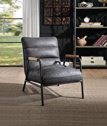 Gray top grain leather & matt iron finish base accent chair main photo