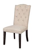 Beige linen and wooden tapered weathered espresso finish legs dining chair