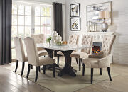 White marble top & weathered espresso base rectangular trestle dining table