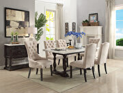 Gerardo II White marble top and weathered espresso base rectangular trestle dining table