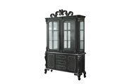 Charcoal finish decorative carvings hutch & buffet w/ touch light