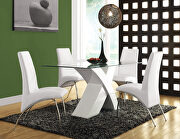 White & clear glass top high gloss pedestal dining table