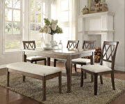 White marble top & salvage brown finish dining table