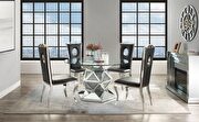 Round glass top geometric chrome base dining table