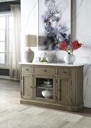 White artificial marble top and gracefully carved wooden base server