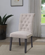Beige linen upolstery & gray finish rolled back design dining chair