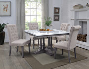 Marble top & gray oak finish trestle base dining table
