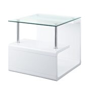 Clear glass top & white high gloss finish base end table
