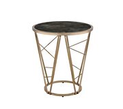Faux black marble glass top and champagne finish base end table
