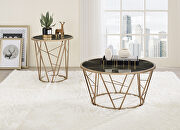 Faux black marble glass top and champagne finish base coffee table main photo
