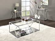 Clear glass table top and bottom shelf clean open design coffee table