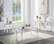 Marble top & white finish base rectangular coffee table