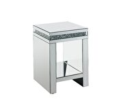 Faux diamonds inlay and gleaming mirrored finish end table