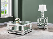 Noralie N Clear tempered glass top mirrored & faux diamonds coffee table