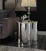 Silver & champagne finish mirrored table top/ base end table