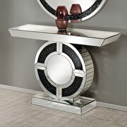 Noor Mirrored glam style console table / display w circled base