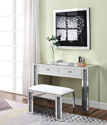 Mirrored & faux diamonds vanity desk, stool and wall art main photo