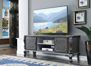 House Delphine TV Charcoal finish w/ silver trim accent ornamental curves TV stand