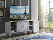 Pearl gray finish and gold trim accent TV stand main photo