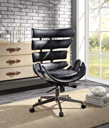 Vintage black top grain leather & aluminum executive office chair, main photo