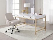 White high gloss & gold legs desk in contemporary style main photo