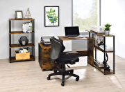 Ievi (Oak) Weathered oak & black finish writing desk w/ built in low bookshelf