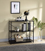 Tesadea Black finish wooden shelves and open metal frame bookshelf