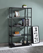 Tesadea L Black finish wood shelves and cool metal frame bookshelf