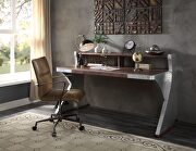 Retro brown top grain leather & aluminum desk