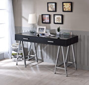 Coleen (Black) II Black high gloss top & chrome finish base desk w/ built-in usb port