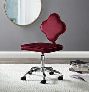 Red velvet upholstery/ clover leaf shaped back office chair main photo