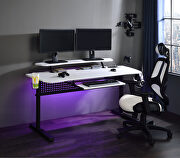 Vildre (White) Black & white finish sleek-lined metal frame gaming table with led light